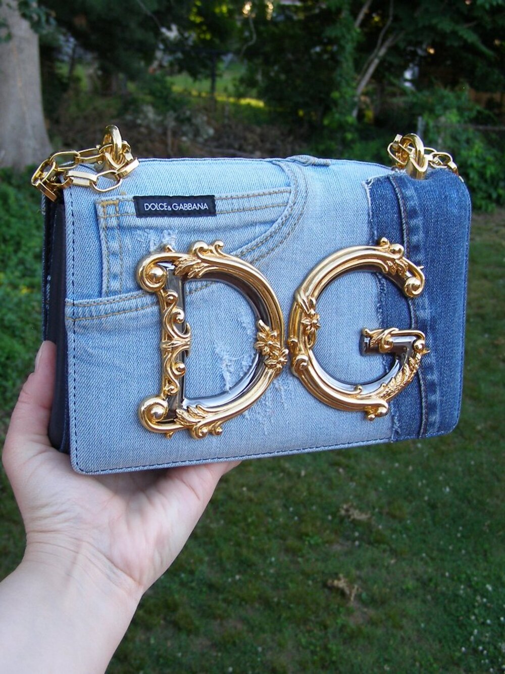 Dolce & Gabbana Denim Shoulder Crossbody bag with Gold Chain handles